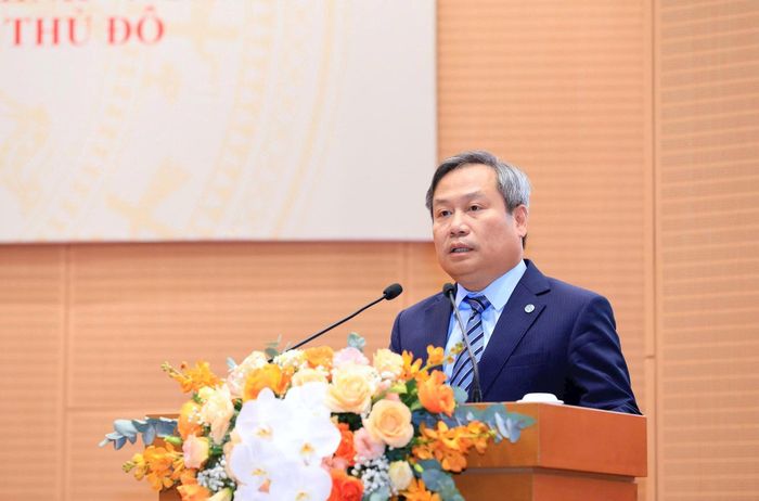 Chủ tịch UBND thành phố Hà Nội Vũ Đại Thắng phát biểu tại hội nghị. Ảnh: Hồng Thái