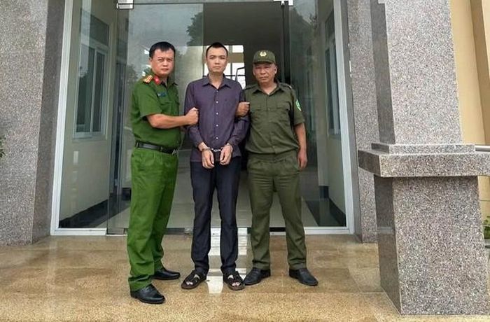 Đối tượng Khuất Anh Cường tại cơ quan Công an. Ảnh: CAHN