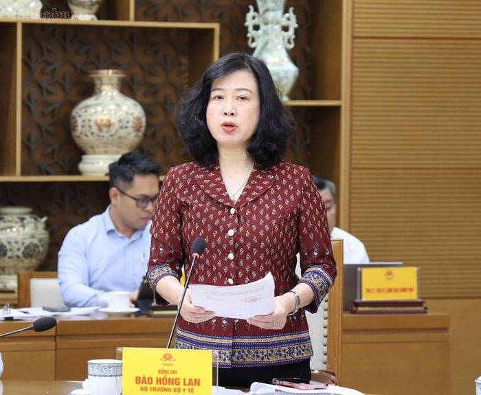Bộ trưởng Bộ Y tế Đào Hồng Lan báo cáo tại cuộc họp. Ảnh: chinhphu.vn/Thu Giang