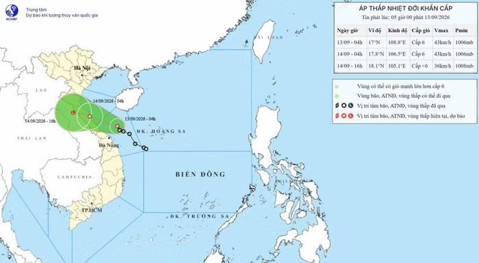 Áp thấp nhiệt đới đã áp sát đất liền trung khu vực Hà Tĩnh đến Quảng Trị