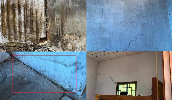 Vết nứt xuất hiện ở một số nhà dân gần khu vực đường Lê Lai. Ảnh: ĐS.