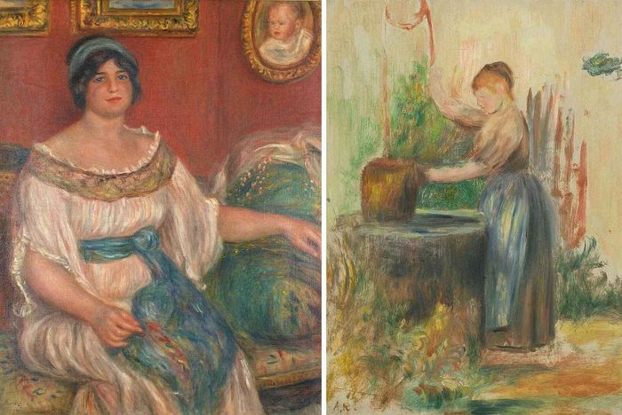 Bức tranh Madame Colonna Romano (trái) và Cô gái trẻ bên giếng (phải). Ảnh: Bảo tàng Renoir