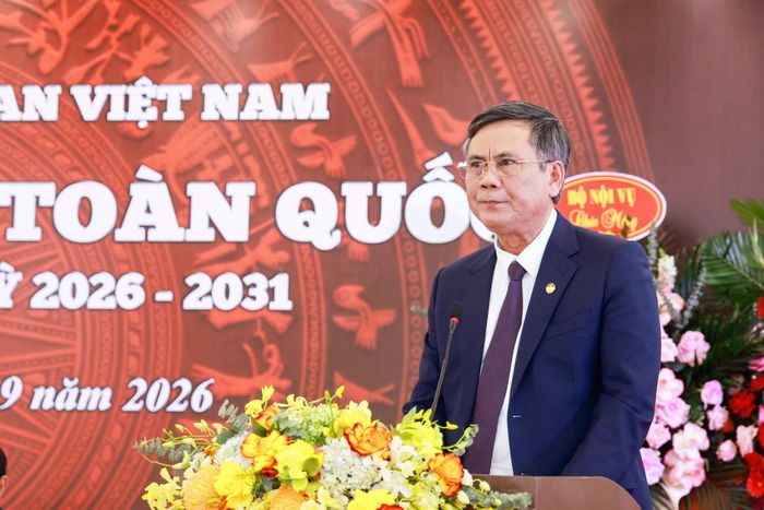 Phó Chủ tịch Ủy ban Trung ương MTTQ Việt Nam Trần Thắng phát biểu tại đại hội. Ảnh: QUANG VINH