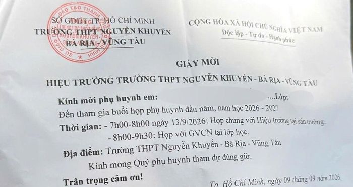  Giấy mời họp phụ huynh Trường THPT Nguyễn Khuyến. 