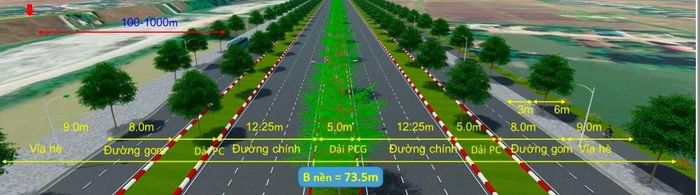 Phối cảnh đường chính của Trục Đại lộ cảnh quan sông Hồng với 10 làn xe