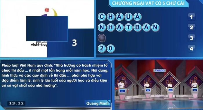 Quang Minh nhấn chuông trả lời ẩn số chướng ngại vật.