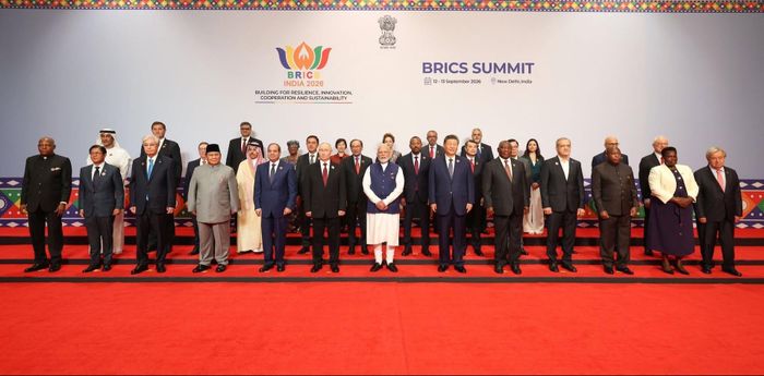 Các lãnh đạo tham dự phiên thảo luận Hội nghị Thượng đỉnh BRICS lần thứ 18. Ảnh: BTC BRICS