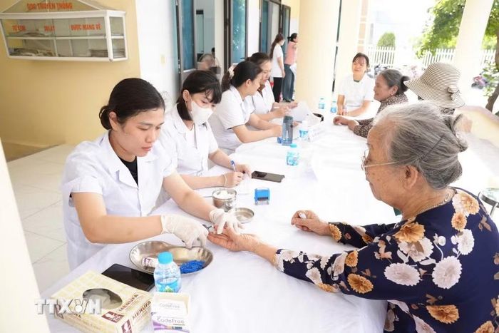 Với sự hỗ trợ của Trung tâm y tế Hải Dương, trong 9 ngày triển khai khám sức khỏe cho người cao tuổi, đã có hơn 730 trường hợp được khám, tư vấn. (Ảnh: Mạnh Minh/TTXVN)