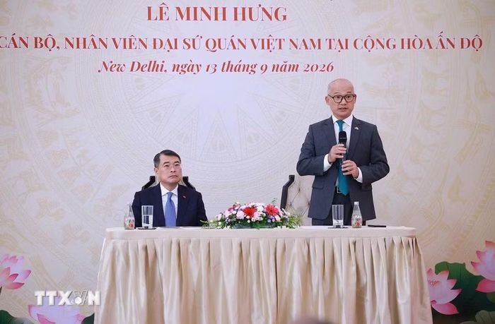 Đại sứ Việt Nam tại Ấn Độ Trịnh Minh Mạnh phát biểu. (Ảnh: Dương Giang/TTXVN)