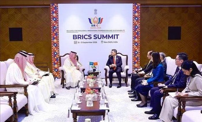 Thủ tướng Chính phủ Lê Minh Hưng gặp Bộ trưởng Ngoại giao Saudi Arabia Faisal bin Farhan Al Saud.