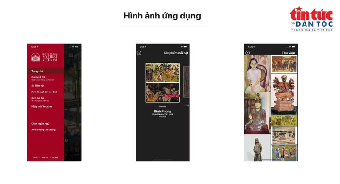 Các tính năng nổi bật trên ứng dụng iMuseum VFA. (Ảnh: HP/Báo Tin tức và Dân tộc)