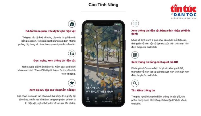 Với nhiều tính năng, iMuseum VFA góp phần thu hẹp rào cản ngôn ngữ, hỗ trợ khách quốc tế tìm hiểu mỹ thuật Việt Nam sâu sắc hơn. (Ảnh: HP/Báo Tin tức và Dân tộc)