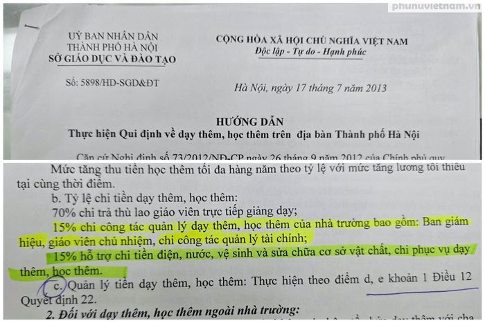 Theo Hướng dẫn 5898 của Sở GD&ĐT Hà Nội, khoản tiền chi cho bảo vệ, lao công, y tế, an ninh trật tự không thuộc khoản chi công tác quản lý mà phải được xếp vào nhóm chi phục vụ dạy thêm, học thêm.
