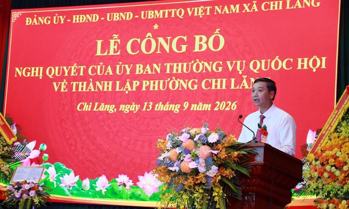  Đồng chí Nguyễn Việt Oanh phát biểu chỉ đạo tại Lễ công bố thành lập phường Chi Lăng. 