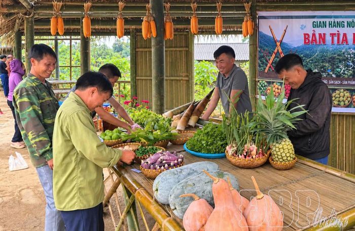 Gian hàng nông sản trưng bày tại lễ ra mắt điểm du lịch cộng đồng Tù Lu - Tìa Ló.