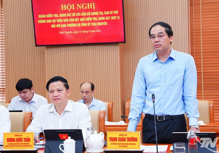 Đồng chí Bí thư Tỉnh ủy Thái Nguyên Trịnh Xuân Trường phát biểu tại Hội nghị.