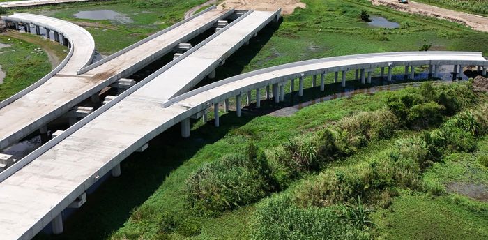 Nút giao IC4, cao tốc Châu Đốc - Sóc Trăng - Cần Thơ xây dựng cầu cạn. 