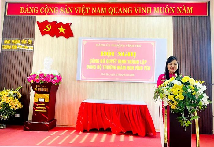 Trường Mầm non Vĩnh Yên phát biểu nhận nhiệm vụ.