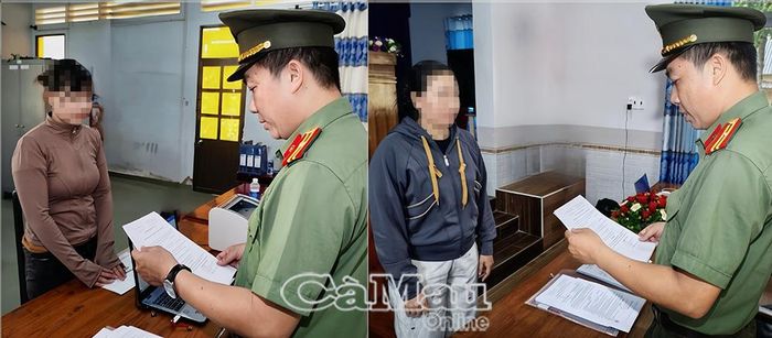 Nguyễn Thị Ái My (áo nâu) và Trương Thị Kim Tiên (áo xám) bị khởi tố về tội “Tổ chức cho người khác trốn đi nước ngoài”.