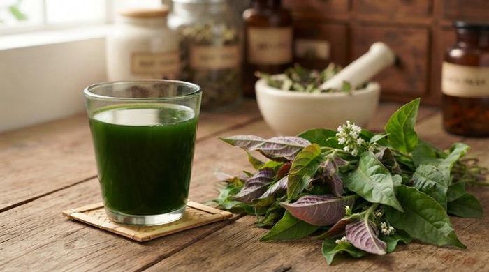 Việc sử dụng nước ép lá mơ lông hằng ngày có thực sự mang lại lợi ích cho sức khỏe hay không vẫn cần được xem xét thận trọng. Ảnh AI.
