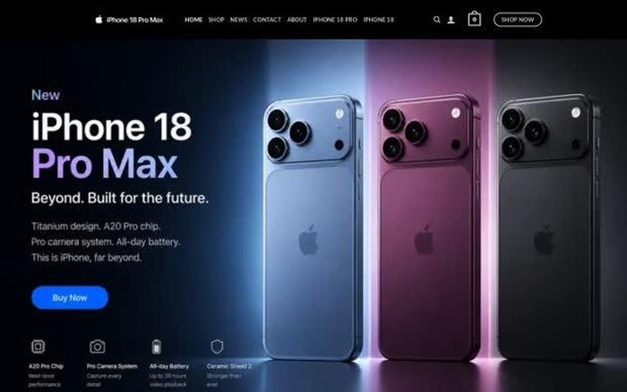  Một website được François phát hiện quảng cáo mẫu iPhone Pro Max với ba màu khác nhau, kèm tuyên bố về khả năng “sử dụng pin cả ngày”. Ảnh: WhoisXML API. 