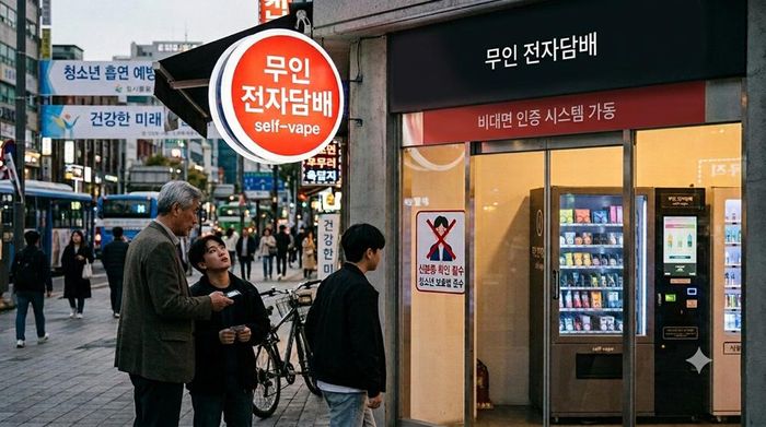 Hàn Quốc ngăn trẻ vị thành niên tiếp cận thuốc lá điện tử tại cửa hàng tự phục vụ. Ảnh minh họa AI