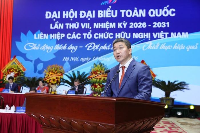 Đồng chí Phan Anh Sơn, Chủ tịch Liên hiệp các tổ chức hữu nghị Việt Nam phát biểu tại Đại hội - Ảnh: chinhphu.vn/Nguyên Hoàng