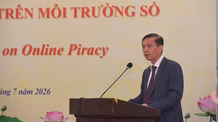 Cục trưởng Cục Bản quyền tác giả Việt Nam Trần Hoàng nhấn mạnh về thách thức bảo vệ bản quyền trên môi trường số. (Ảnh: Thương Nguyễn)