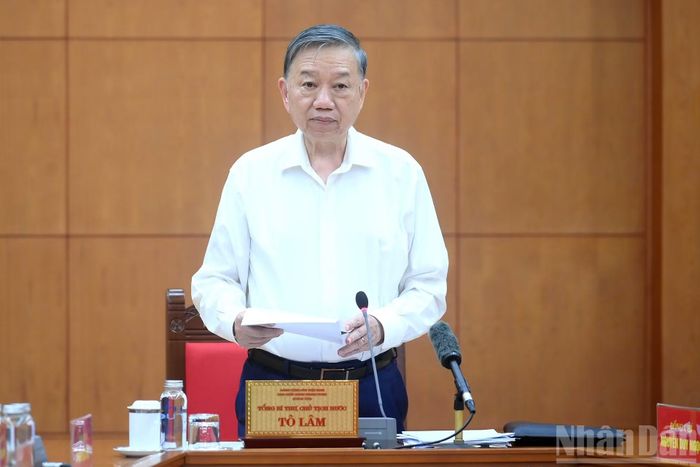  Tổng Bí thư, Chủ tịch nước Tô Lâm﻿ phát biểu tại cuộc làm việc. 