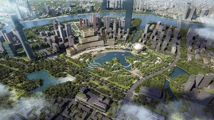 Phối cảnh dự án quảng trường trung tâm và trung tâm hành chính Thành phố Hồ Chí Minh nhìn từ trên cao. (Ảnh: CTV)