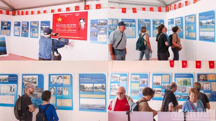 Những tư liệu, hình ảnh vô giá về Chủ tịch Hồ Chí Minh - do Báo Nhân Dân và Di tích Chủ tịch Hồ Chí Minh tại Phủ Chủ tịch xây dựng - được trưng bày trang trọng, tái hiện những dấu mốc lịch sử của Chủ tịch Hồ Chí Minh, từ lúc Người ra đi tìm đường cứu nước trong suốt 30 năm cho tới khi trở về Tổ quốc lãnh đạo nhân dân làm nên thắng lợi của Cách mạng Tháng Tám năm 1945, khai sinh nước Việt Nam Dân chủ Cộng hòa. Gian trưng bày cũng là sự tri ân tình cảm gắn bó son sắt mà nhân dân tiến bộ Pháp đã dành cho Việt Nam qua nhiều thời kỳ đấu tranh giải phóng dân tộc.