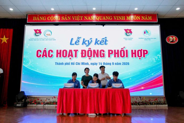  Trung tâm Dịch vụ việc làm Thanh niên TPHCM ký kết biên bản ghi nhớ hợp tác với Đoàn TNCS Hồ Chí Minh phường Tam Thắng và Đoàn trường Cao đẳng Du lịch Vũng Tàu. 
