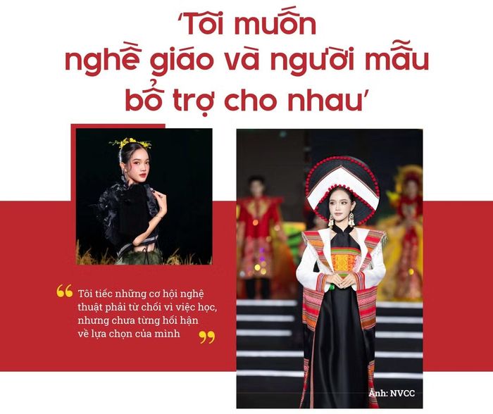 - Chị định hướng trở thành giáo viên nhưng đồng thời theo đuổi người mẫu. Chị nhìn nhận mối liên hệ giữa hai công việc tưởng như rất khác nhau này ra sao?