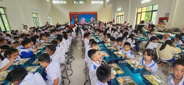 Bữa ăn bán trú của học sinh Trường Tiểu học Quỳnh Tam trưa ngày 14/9. Ảnh: NTCC