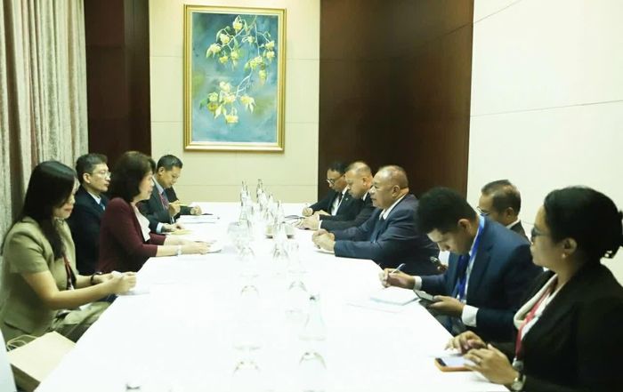 Buổi làm việc giữa Thứ trưởng Nguyễn Thị Hoàng Vân và Bộ trưởng Ngoại giao và Hợp tác Timor-Leste Bendito Freitas. (Ảnh: Bảo Chi)