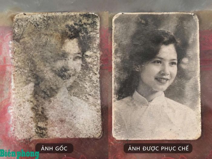 Ảnh chân dung người phụ nữ trước và sau phục chế. Ảnh: Thạnh Đoàn