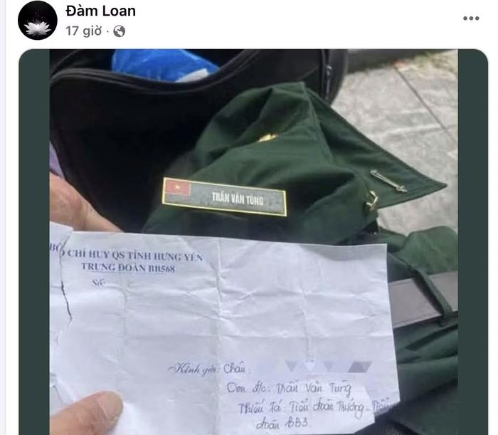 Hình ảnh chia sẻ của chị Đàm Thị Loan, vợ của Trung tá Trần Văn Tùng.