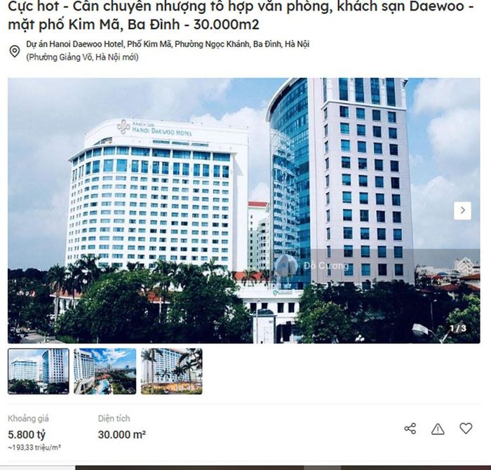 Tin rao bán Tổ hợp KS Daewoo. Nguồn: BĐS
