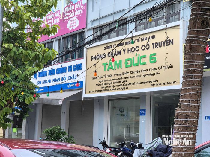 Phòng khám Y học cổ truyền Tâm Đức 6 thuộc Công ty TNHH TMDV y tế Tâm Anh có địa chỉ tại số 06 đường Phan Bội Châu, phường Thành Vinh, tỉnh Nghệ An. Ảnh: SYT NA