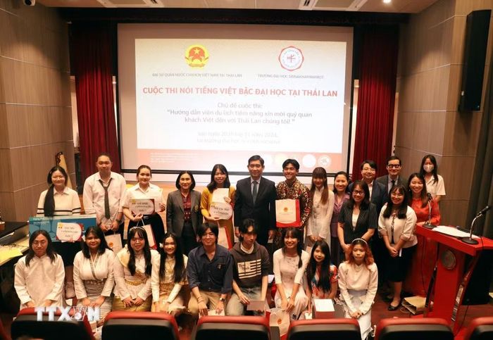 Cuộc thi nói tiếng Việt bậc đại học tại Thái Lan lần đầu tiên do trường Đại học Srinakharinwirot đăng cai tổ chức tháng 11/2024. (Ảnh: Đỗ Sinh/TTXVN)