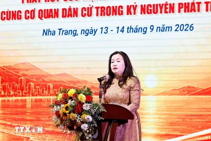 Tổng Biên tập Báo Đại biểu Nhân dân Phạm Thị Thanh Huyền phát biểu khai mạc Hội nghị. (Ảnh: Doãn Tấn/TTXVN)