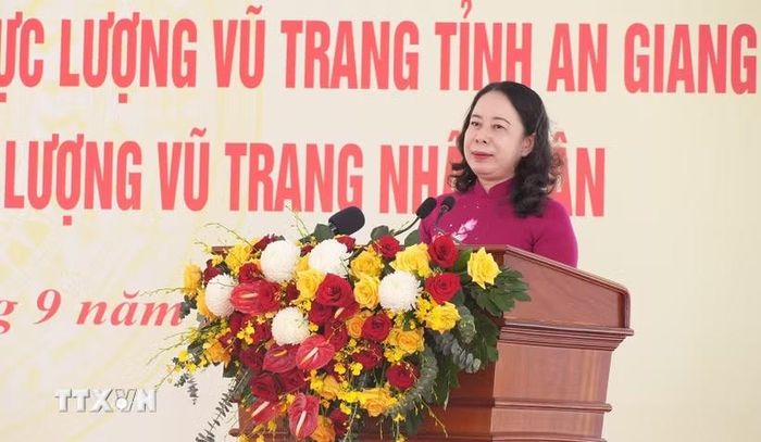 Phó Chủ tịch nước Võ Thị Ánh Xuân phát biểu tại buổi lễ. (Ảnh: Lê Huy Hải/TTXVN)