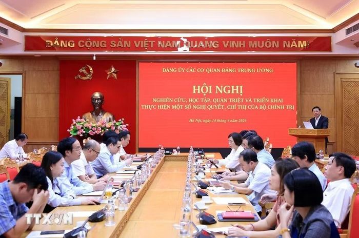 Các đại biểu dự Hội nghị tại điểm cầu chính Đảng ủy các cơ quan Đảng Trung ương. (Ảnh: Tuấn Anh/TTXVN)