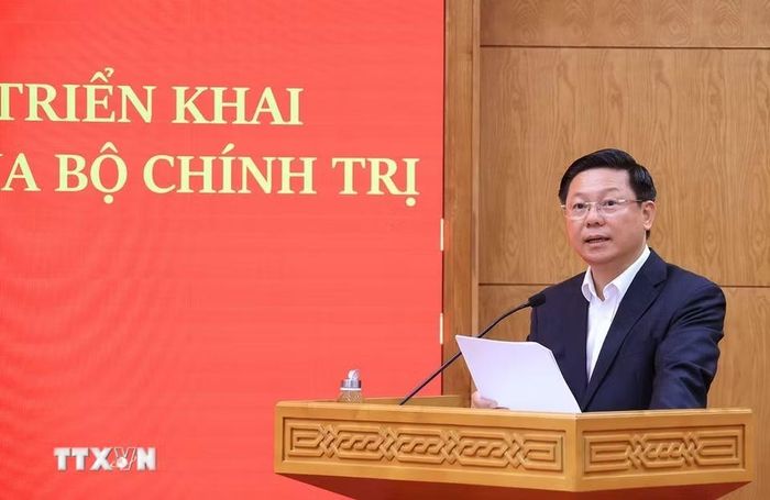 Đồng chí Trần Thanh Lâm, Ủy viên Trung ương Đảng, Phó Trưởng ban Thường trực Ban Tuyên giáo Trung ương quán triệt Nghị quyết số 25-NQ/TW của Bộ Chính trị và Chỉ thị 07-CT/TW. (Ảnh: Tuấn Anh/TTXVN)