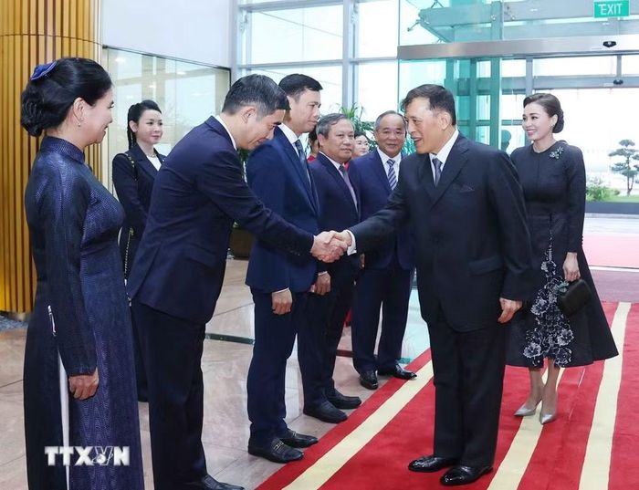 Nhà vua Thái Lan Maha Vajiralongkorn Phra Vajiraklaochaoyuhua và Hoàng hậu đến Hà Nội, bắt đầu thăm cấp Nhà nước tới Việt Nam. (Ảnh: Văn Điệp/TTXVN)