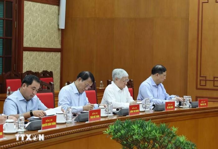 Các đại biểu tham dự cuộc làm việc của Tổng Bí thư, Chủ tịch nước Tô Lâm với Ban Chính sách, chiến lược Trung ương. (Ảnh: Thống Nhất/TTXVN)