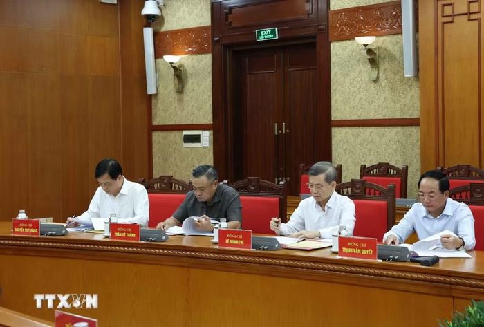 Các đại biểu tham dự cuộc làm việc của Tổng Bí thư, Chủ tịch nước Tô Lâm với Ban Chính sách, chiến lược Trung ương. (Ảnh: Thống Nhất/TTXVN)
