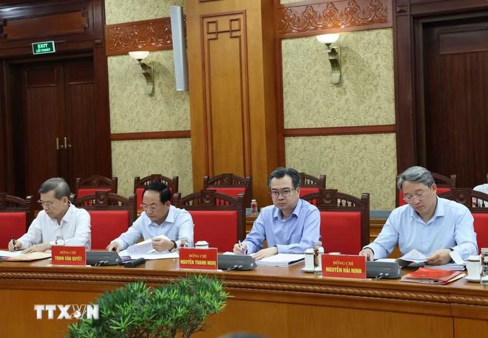 Các đại biểu tham dự cuộc làm việc của Tổng Bí thư, Chủ tịch nước Tô Lâm với Ban Chính sách, chiến lược Trung ương. (Ảnh: Thống Nhất/TTXVN)