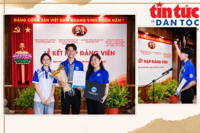 Lễ kết nạp Đảng đối với quần chúng ưu tú là sinh viên đang thực hiện các hoạt động tình nguyện tại đặc khu Côn Đảo.