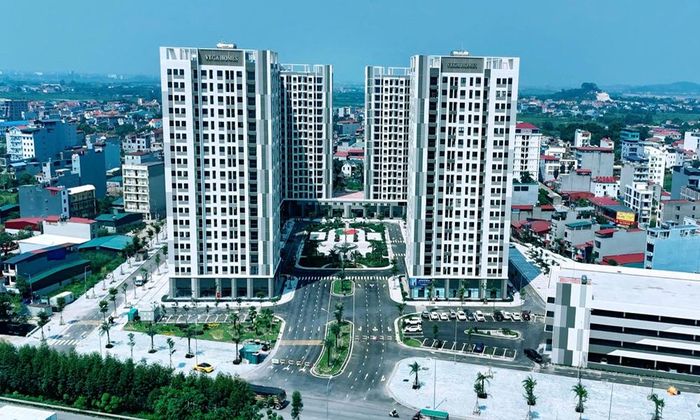 Toàn cảnh dự án nhà ở xã hội dành cho công nhân xã Quang Châu trước ngày khánh thành, chào mừng sự kiện công bố thành lập thành phố Bắc Ninh. 